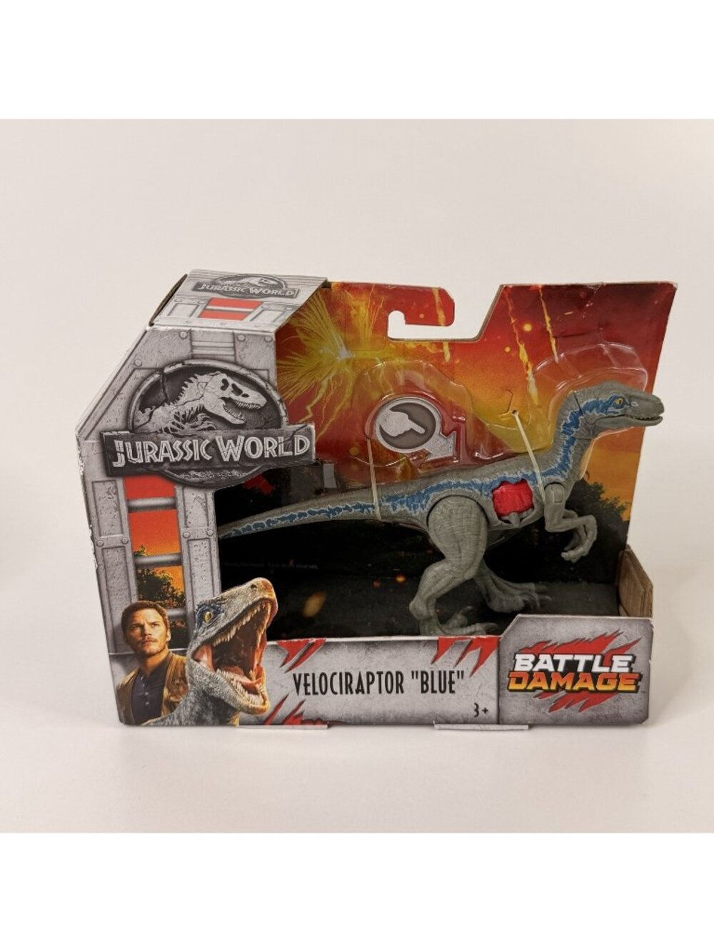 2018 Jurassic World Battle Damage VELOCIRAPTOR BLUE Dino Rival Dinosaur Mattel
